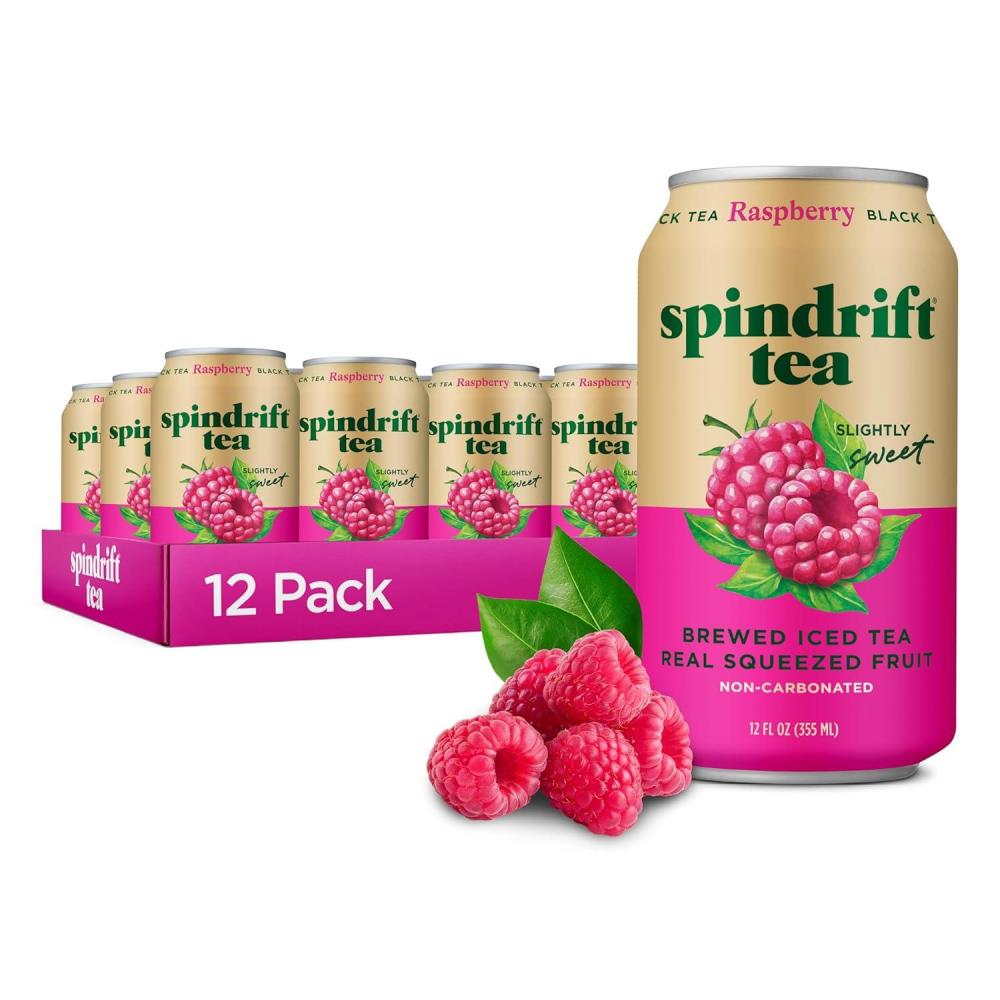 image:imageSpindrift Brewed Iced Tea Raspberry Black Tea Made with Real Squeezed Fruit No Carbonation 12 Fl Oz Cans Pack of 12 Only 46 Calories per Can