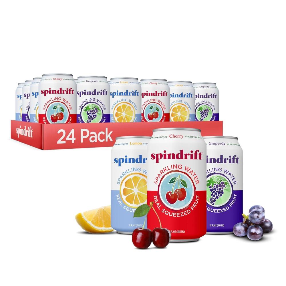 image:imageSpindrift Sparkling Water Americana 3 Flavor Variety Pack Made with Real Squeezed Fruit 12 Fl Oz Cans Pack of 24