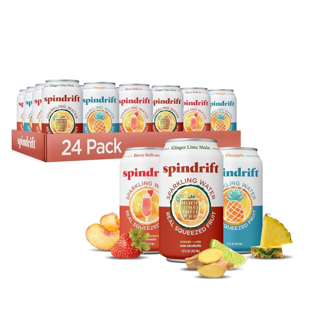 image:imageSpindrift Sparkling Water Mocktail 3 Flavor Variety Pack Made with Real Squeezed Fruit 12 Fl Oz Cans Pack of 24