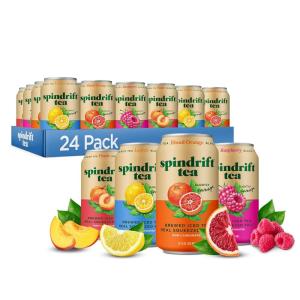 Spindrift Brewed Iced Tea, Variety Pack with Black Tea & Green Tea, Made with Real Squeezed Fruit, No Carbonation, 12 Fl Oz Cans, Pack of 24 (22-49 Calories)
