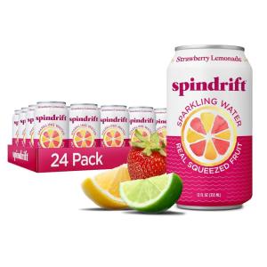 Spindrift Sparkling Water, Half Tea & Half Lemon Flavored, Made with Real Squeezed Fruit, 12 Fl Oz Cans, Pack of 24 (Only 5 Calories per Can)(Strawberry Lemonade)