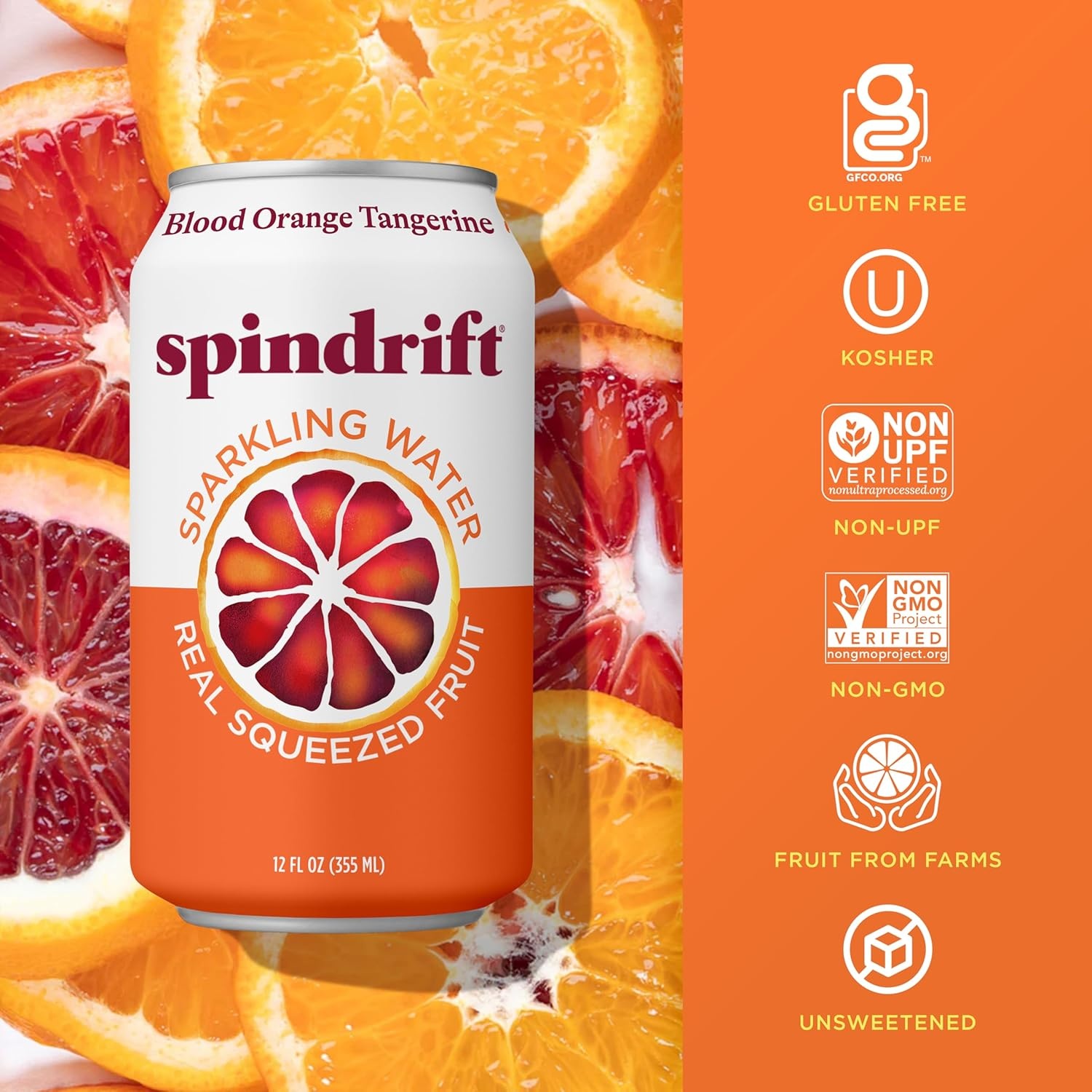 image:imageSpindrift Sparkling Water Blueberry Lemonade Flavored Made with Real Squeezed Fruit 12 Fl Oz Cans Pack of 24 Only 11 Calories per CanBlood Orange Tangerine