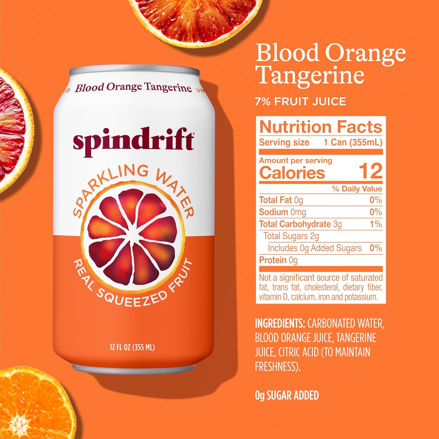 image:imageSpindrift Sparkling Water Blueberry Lemonade Flavored Made with Real Squeezed Fruit 12 Fl Oz Cans Pack of 24 Only 11 Calories per CanBlood Orange Tangerine