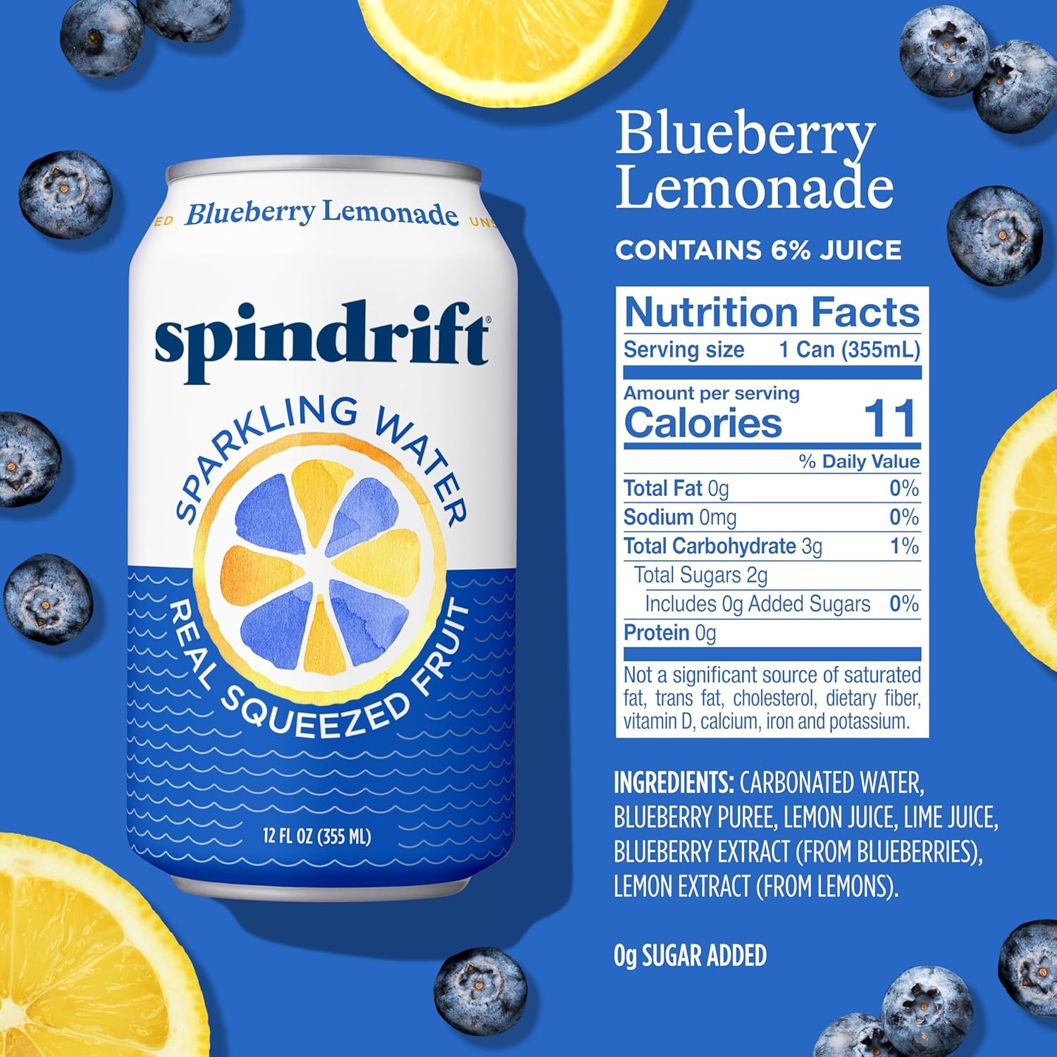 image:imageSpindrift Sparkling Water Blueberry Lemonade Flavored Made with Real Squeezed Fruit 12 Fl Oz Cans Pack of 24 Only 11 Calories per CanBlueberry Lemonade
