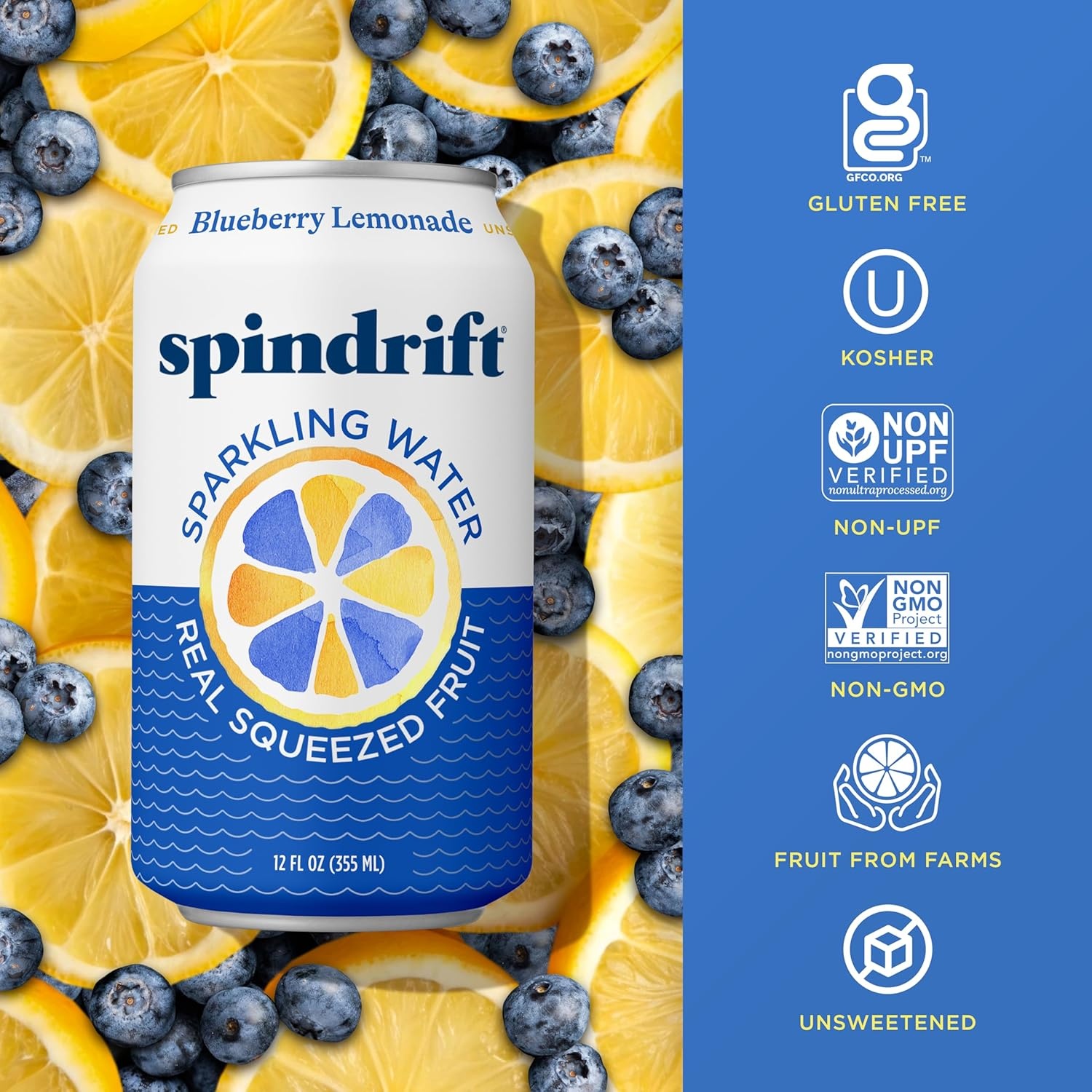 image:imageSpindrift Sparkling Water Blueberry Lemonade Flavored Made with Real Squeezed Fruit 12 Fl Oz Cans Pack of 24 Only 11 Calories per CanBlueberry Lemonade