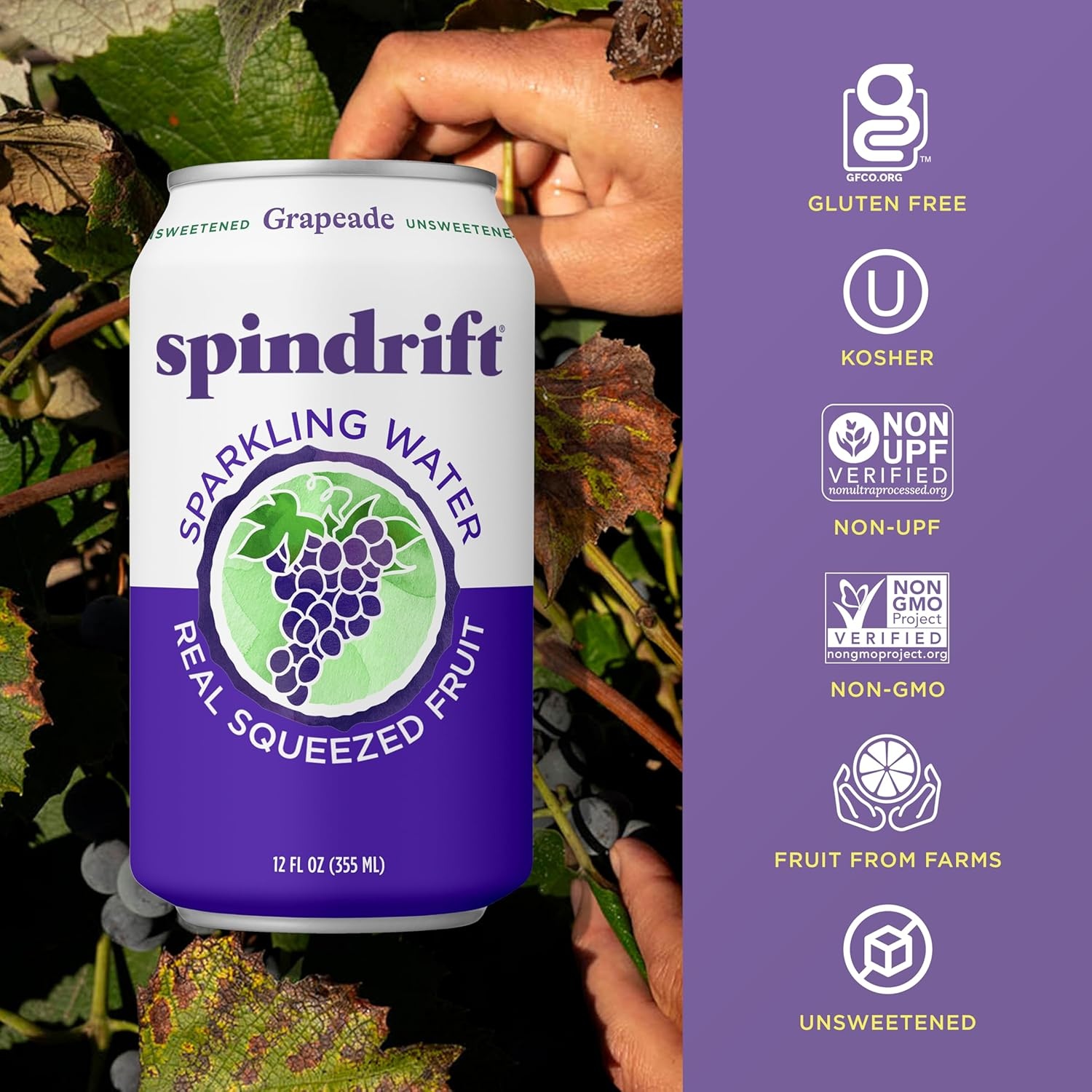 image:imageSpindrift Sparkling Water Blueberry Lemonade Flavored Made with Real Squeezed Fruit 12 Fl Oz Cans Pack of 24 Only 11 Calories per CanGrapeade