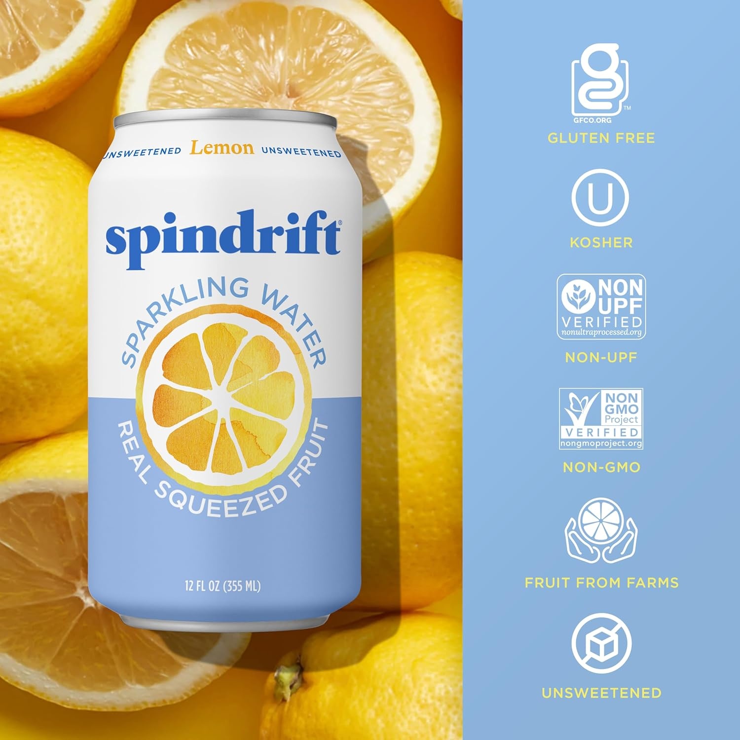 image:imageSpindrift Sparkling Water Blueberry Lemonade Flavored Made with Real Squeezed Fruit 12 Fl Oz Cans Pack of 24 Only 11 Calories per CanLemon