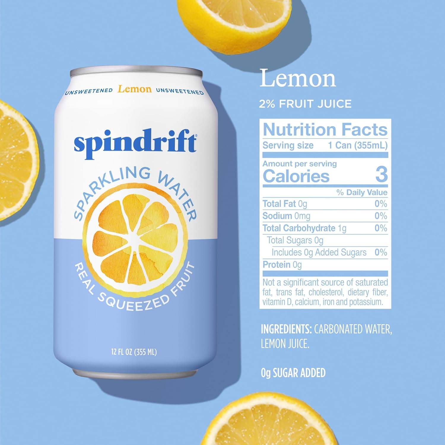 image:imageSpindrift Sparkling Water Blueberry Lemonade Flavored Made with Real Squeezed Fruit 12 Fl Oz Cans Pack of 24 Only 11 Calories per CanLemon