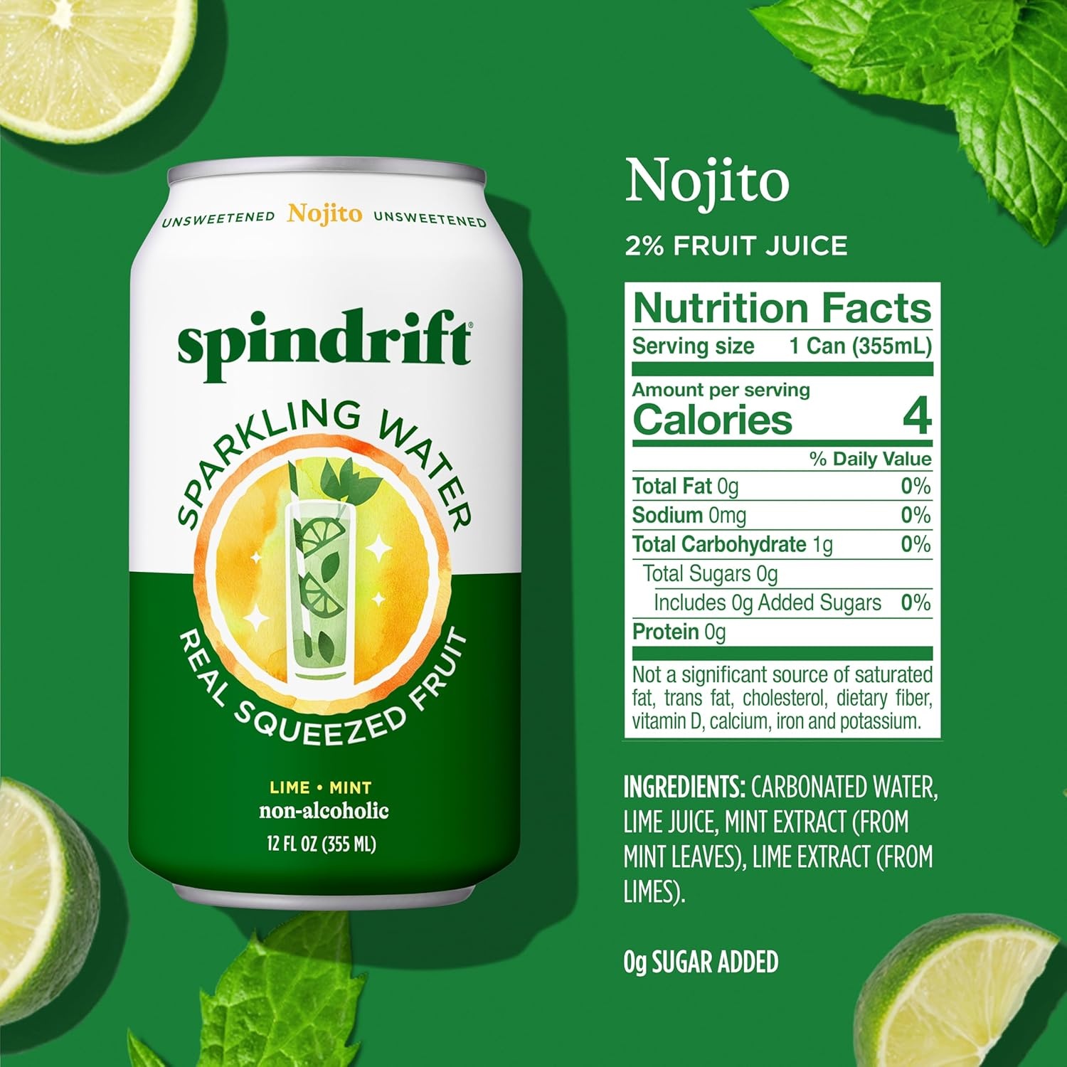 image:imageSpindrift Sparkling Water Blueberry Lemonade Flavored Made with Real Squeezed Fruit 12 Fl Oz Cans Pack of 24 Only 11 Calories per CanNojito