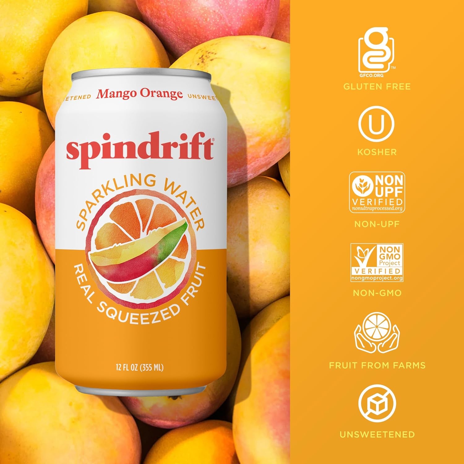 image:imageSpindrift Sparkling Water Blueberry Lemonade Flavored Made with Real Squeezed Fruit 12 Fl Oz Cans Pack of 24 Only 11 Calories per CanOrange Mango
