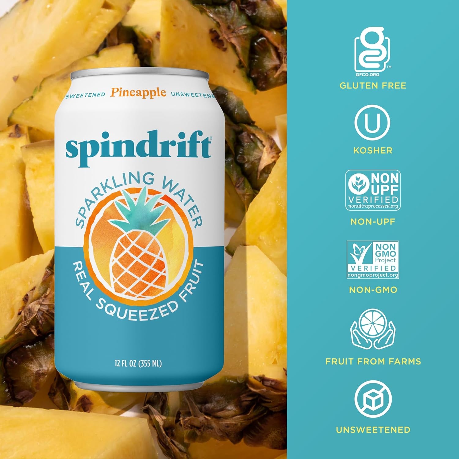 image:imageSpindrift Sparkling Water Blueberry Lemonade Flavored Made with Real Squeezed Fruit 12 Fl Oz Cans Pack of 24 Only 11 Calories per CanPineapple