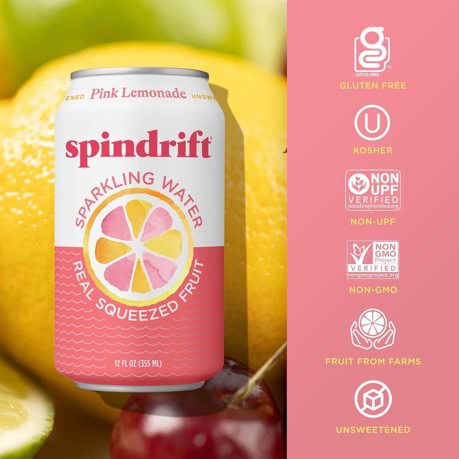 image:imageSpindrift Sparkling Water Blueberry Lemonade Flavored Made with Real Squeezed Fruit 12 Fl Oz Cans Pack of 24 Only 11 Calories per CanPink Lemonade
