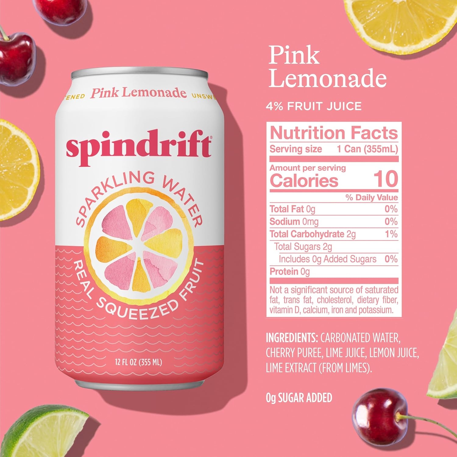image:imageSpindrift Sparkling Water Blueberry Lemonade Flavored Made with Real Squeezed Fruit 12 Fl Oz Cans Pack of 24 Only 11 Calories per CanPink Lemonade