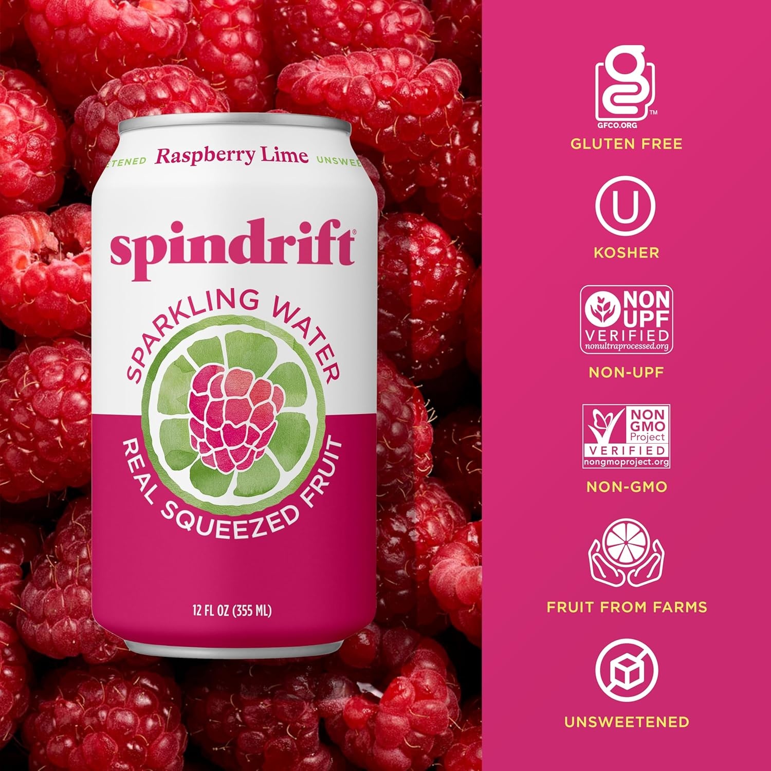 image:imageSpindrift Sparkling Water Blueberry Lemonade Flavored Made with Real Squeezed Fruit 12 Fl Oz Cans Pack of 24 Only 11 Calories per CanRaspberry Lime