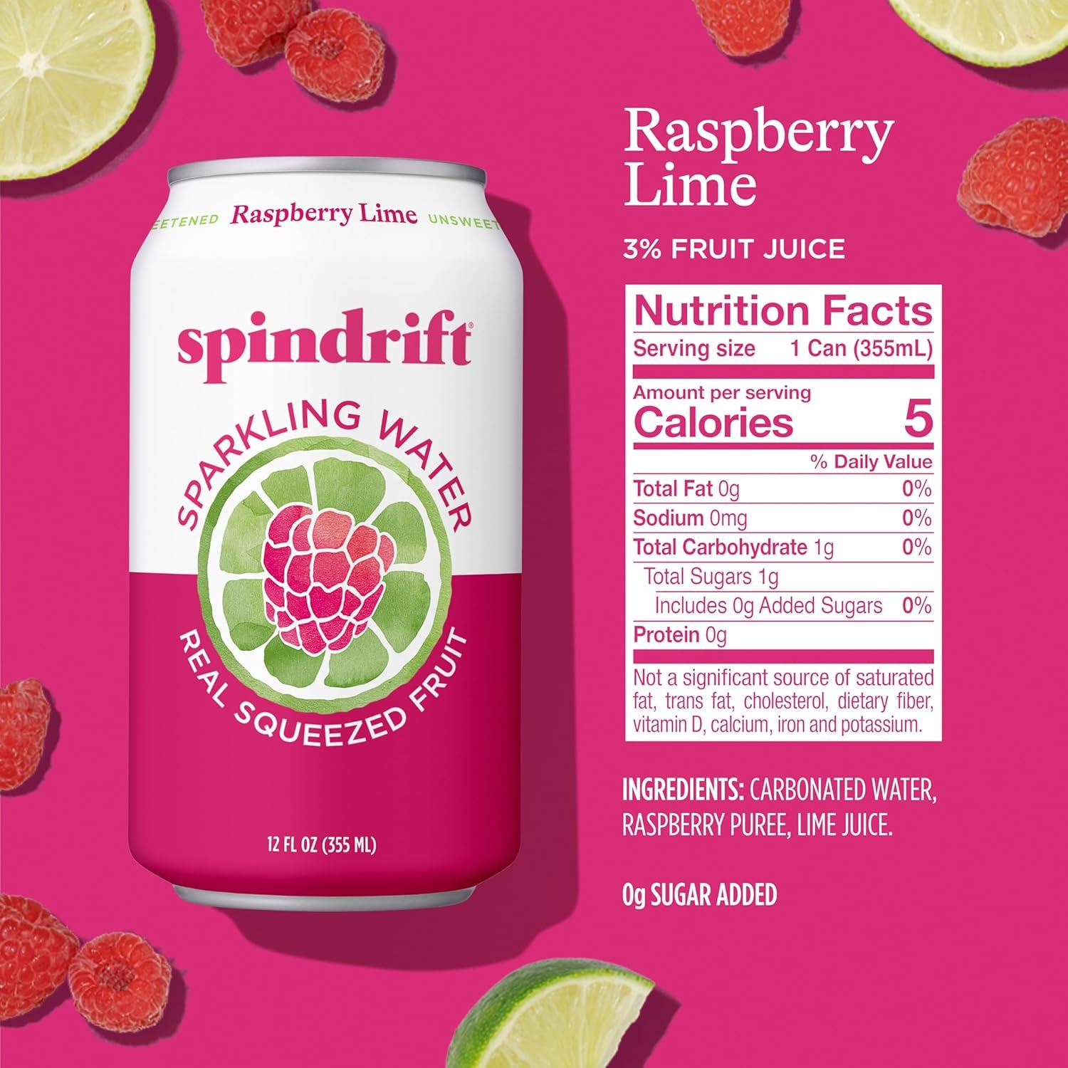 image:imageSpindrift Sparkling Water Blueberry Lemonade Flavored Made with Real Squeezed Fruit 12 Fl Oz Cans Pack of 24 Only 11 Calories per CanRaspberry Lime