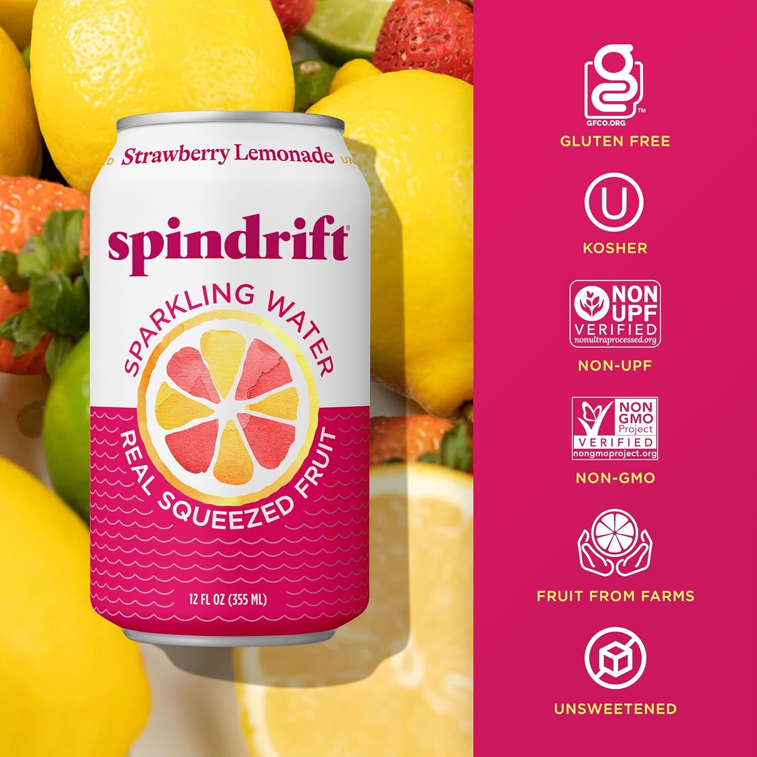 image:imageSpindrift Sparkling Water Blueberry Lemonade Flavored Made with Real Squeezed Fruit 12 Fl Oz Cans Pack of 24 Only 11 Calories per CanStrawberry Lemonade