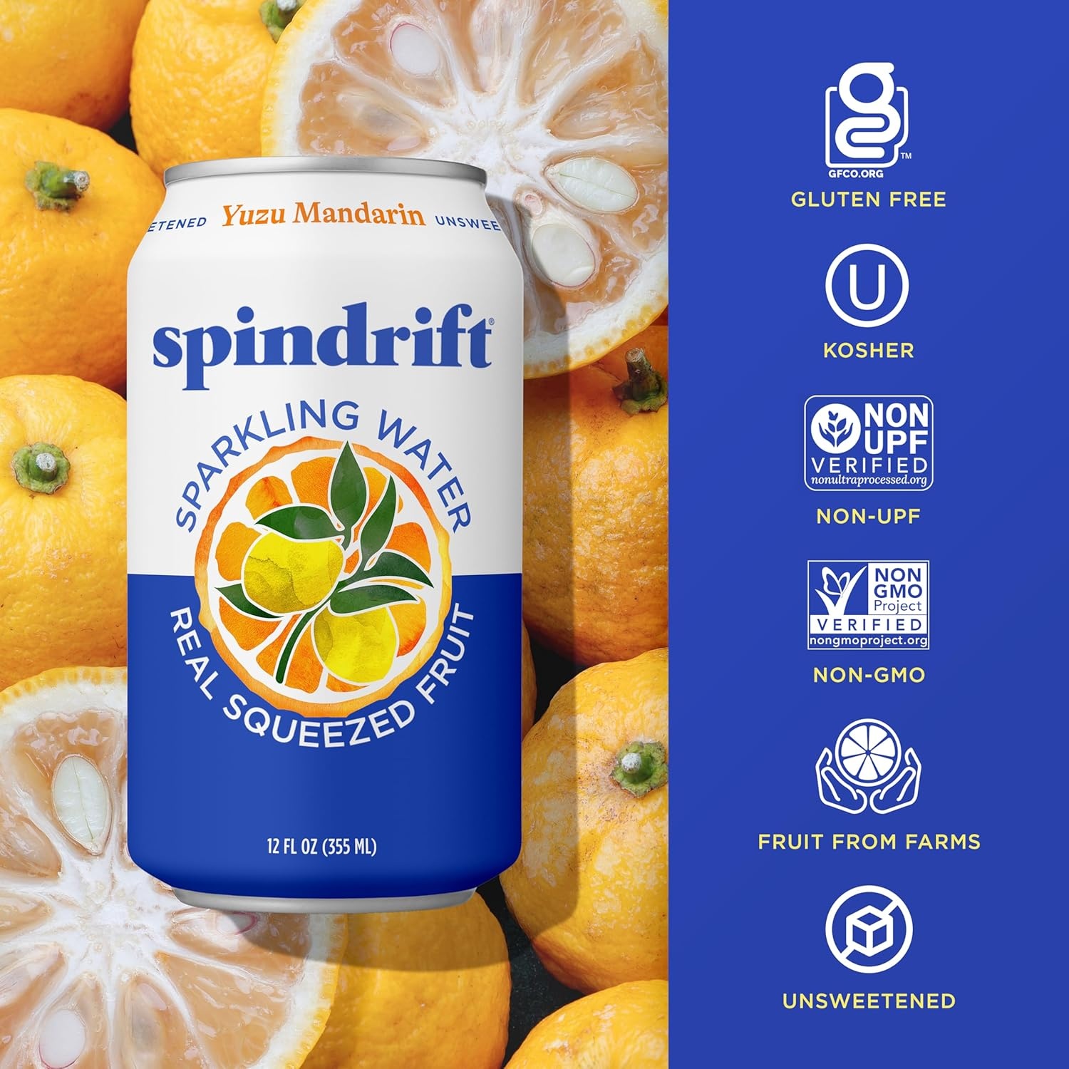 image:imageSpindrift Sparkling Water Blueberry Lemonade Flavored Made with Real Squeezed Fruit 12 Fl Oz Cans Pack of 24 Only 11 Calories per CanYuzu Mandarin
