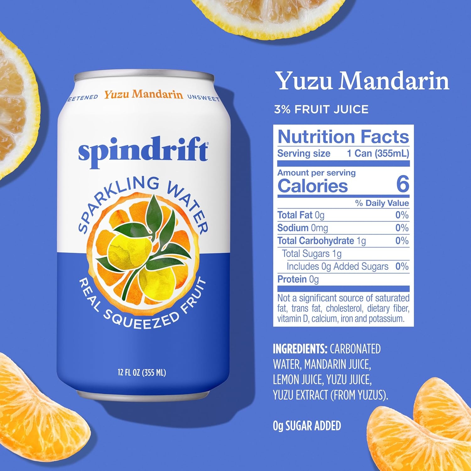image:imageSpindrift Sparkling Water Blueberry Lemonade Flavored Made with Real Squeezed Fruit 12 Fl Oz Cans Pack of 24 Only 11 Calories per CanYuzu Mandarin