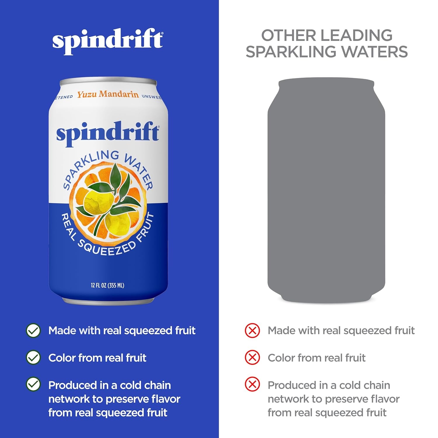 image:imageSpindrift Sparkling Water Blueberry Lemonade Flavored Made with Real Squeezed Fruit 12 Fl Oz Cans Pack of 24 Only 11 Calories per CanYuzu Mandarin